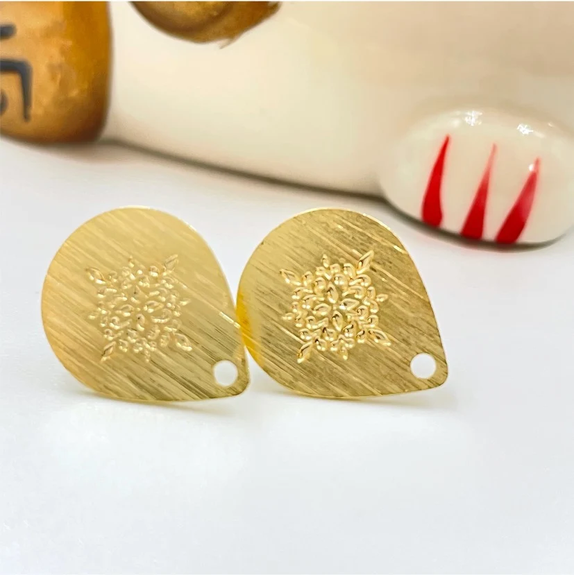 BO80 Base Gota diseño Floral estampado 14 mm Base Baño Oro 100015