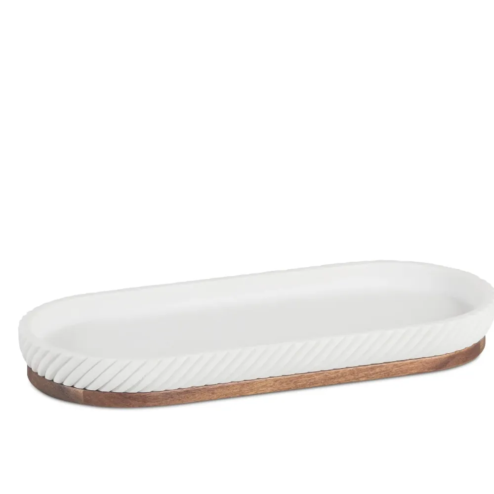 Bandeja blanca de resina y madera Andrea House