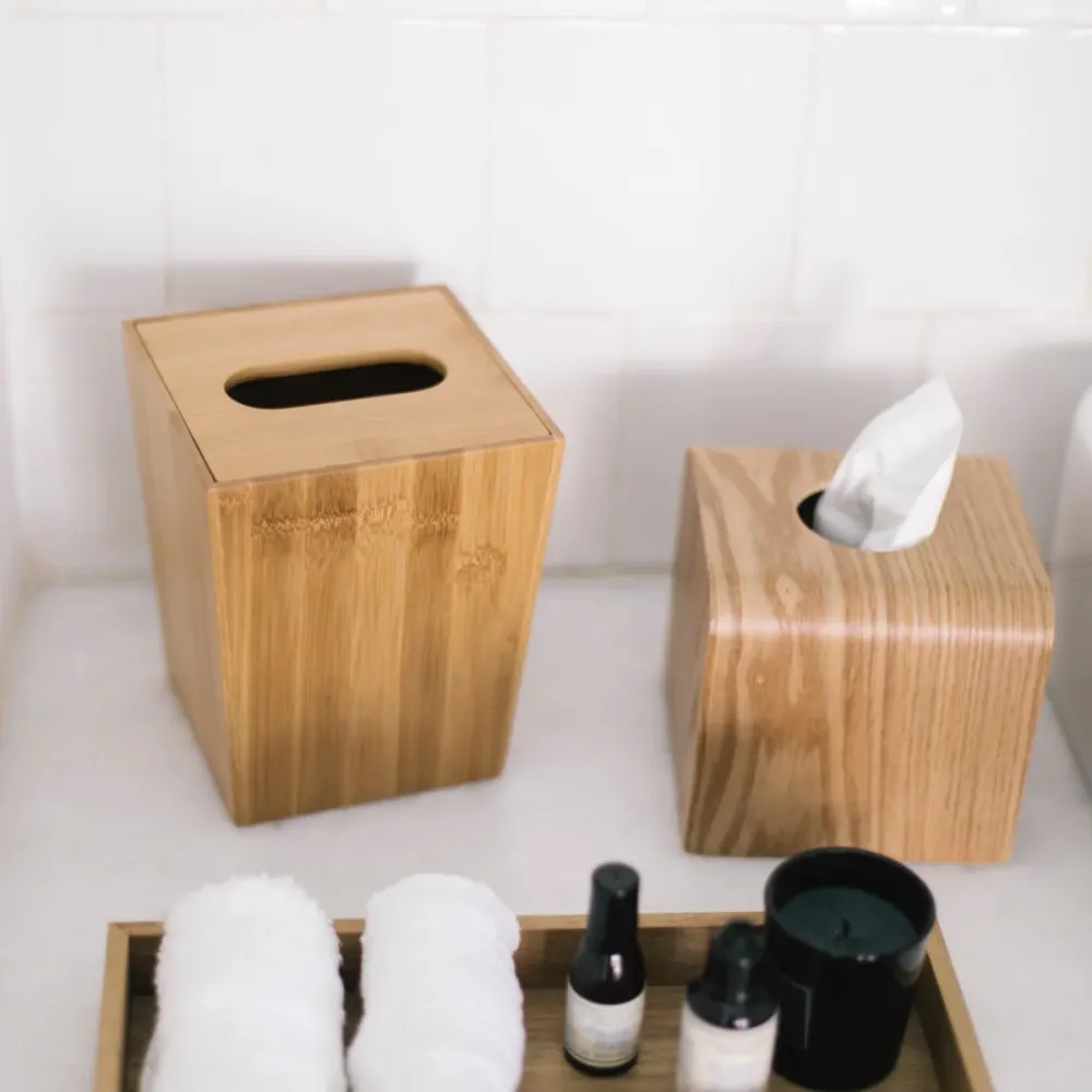 Caja para pañuelos de madera cuadrada beige Andrea House