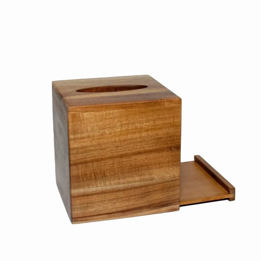 Caja de pañuelos cuadrada de madera de acacia Andrea House