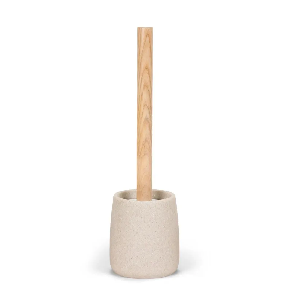 Escobilla de baño beige de arenisca y madera Andrea House