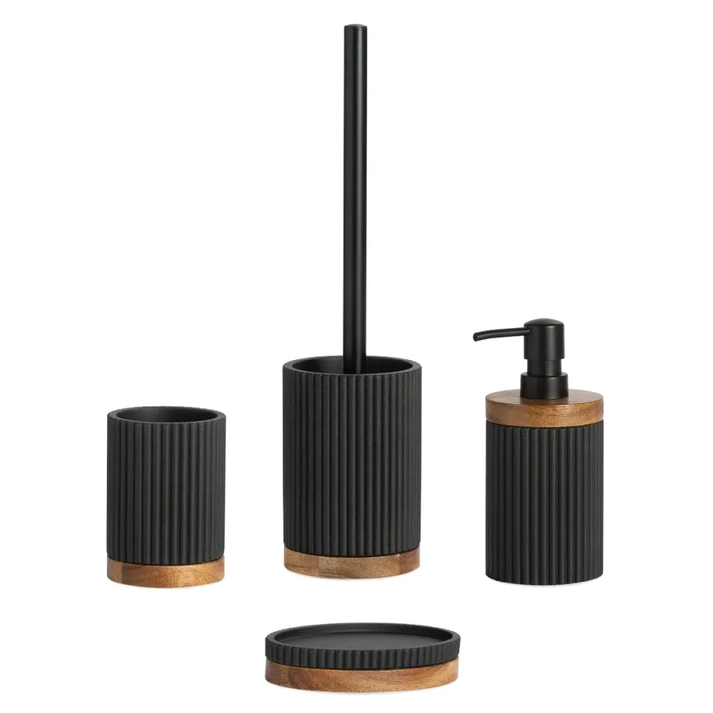 Escobilla de baño negra de madera y resina Andrea House