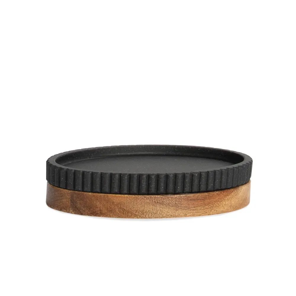 Jabonera de baño de madera y resina negra Andrea House