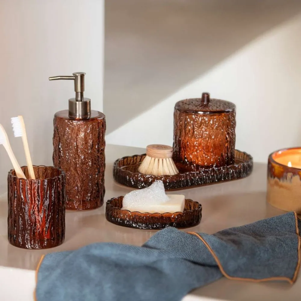Jabonera de vidrio vintage marrón para baño Andrea House