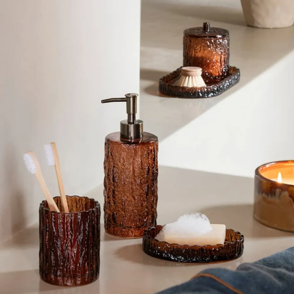 Jabonera de vidrio vintage marrón para baño Andrea House