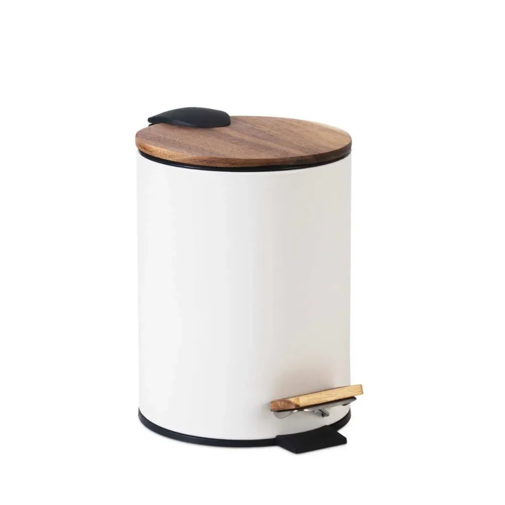 Papelera de baño blanca metal y madera 5L Andrea House