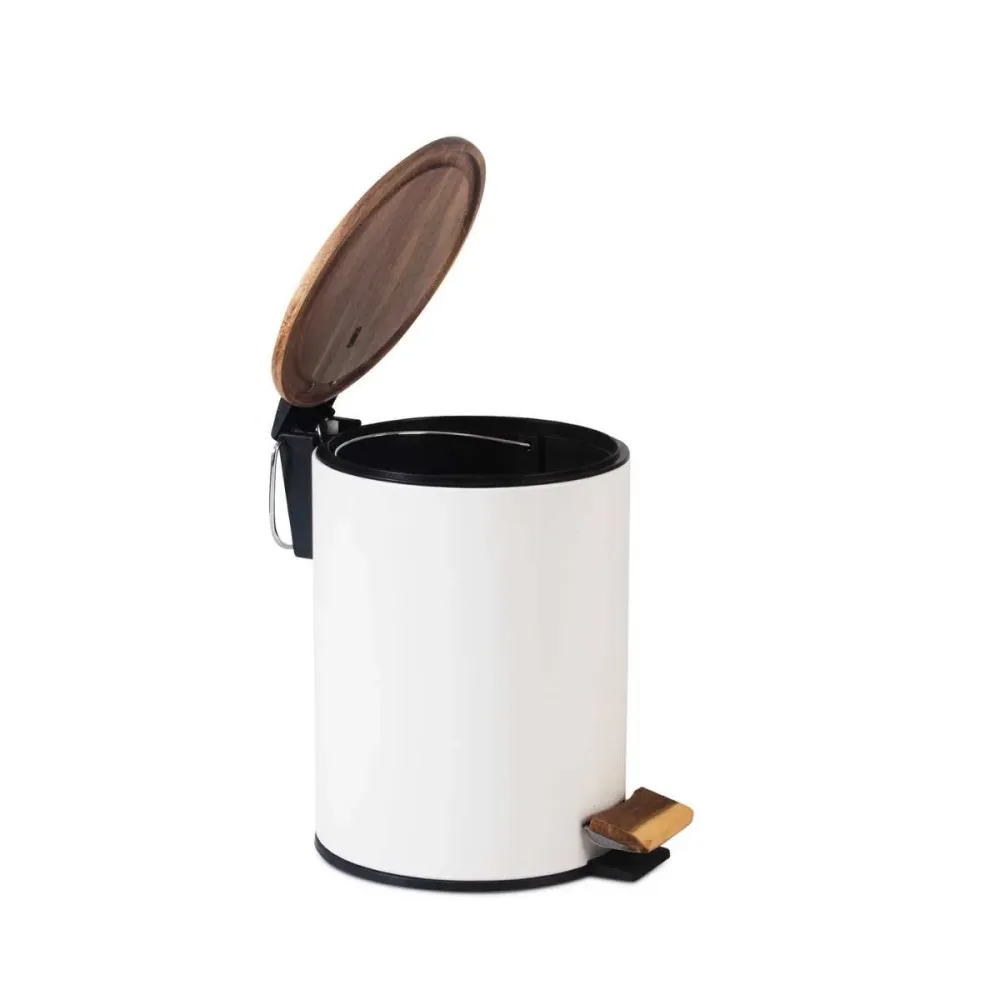 Papelera de baño blanca metal y madera 5L Andrea House