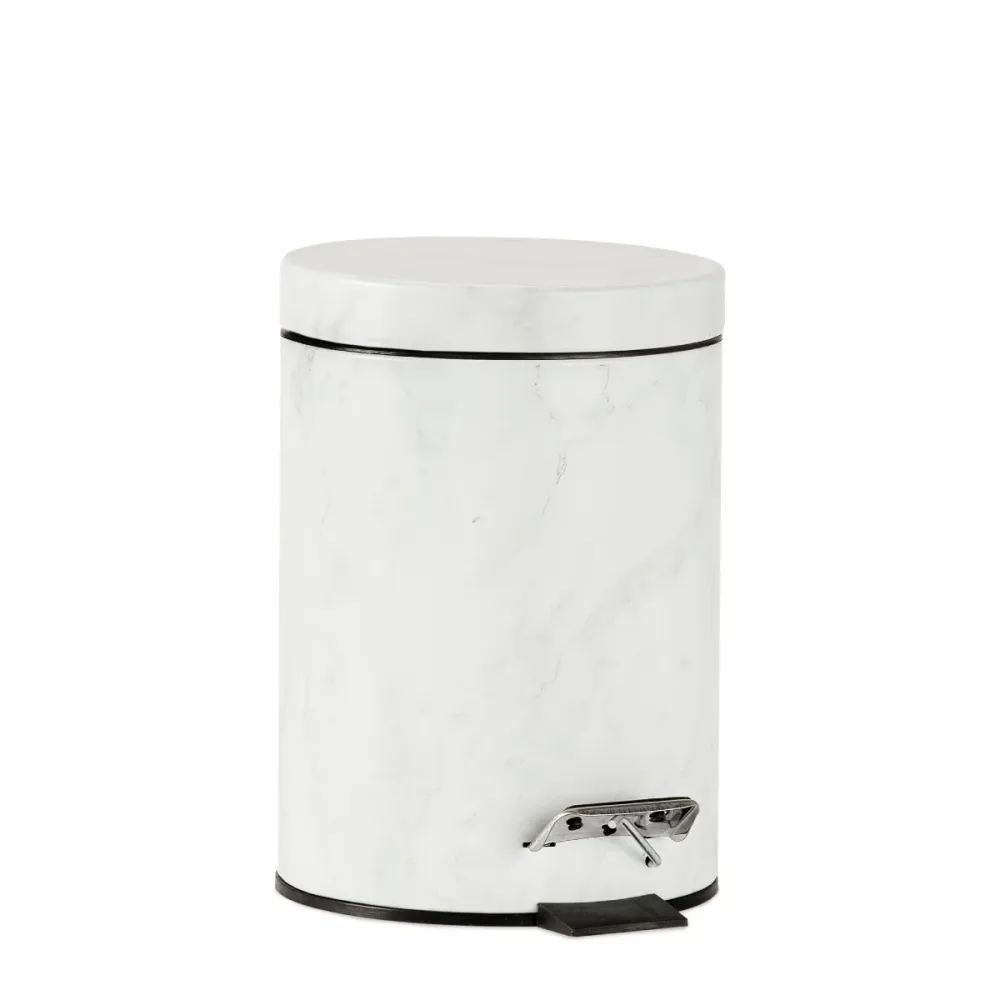 Papelera clásica marmolizada de metal blanco para baño Andrea House