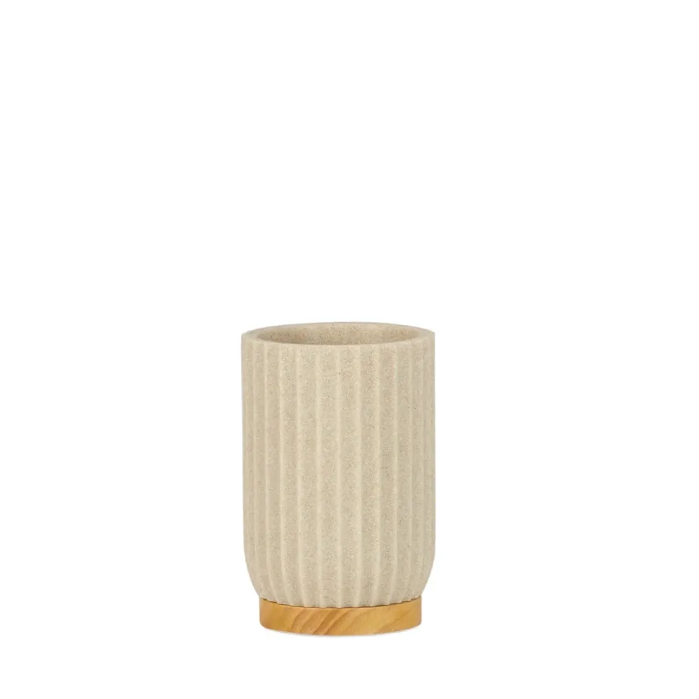 Portacepillos de baño moderno de madera y resina beige Andrea House