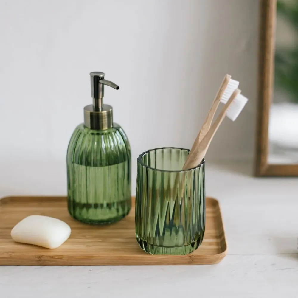 Portacepillos de baño verde de cristal estilo vintage Andrea House