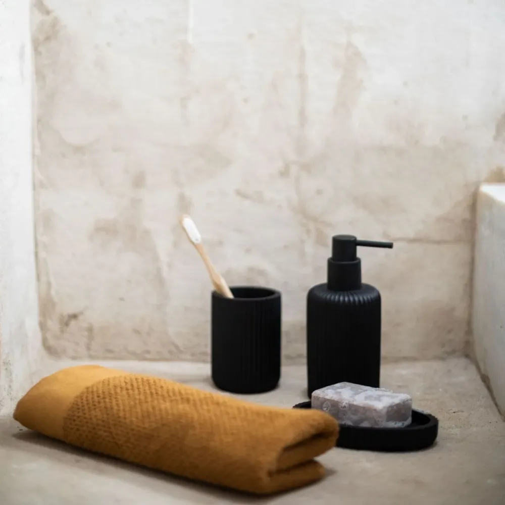 Portacepillos negro con stripes Andrea House