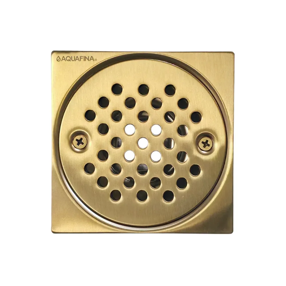 Desagüe para piso cuadrado 4" x 4" sencillo en acero inoxidable dorado Aquafina