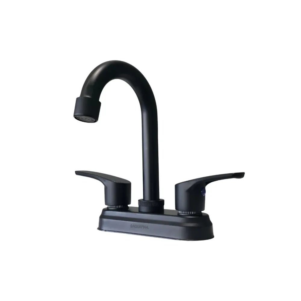 Grifo central para lavamanos cuello tipo bar en acero inoxidable y ABS negro Aquafina