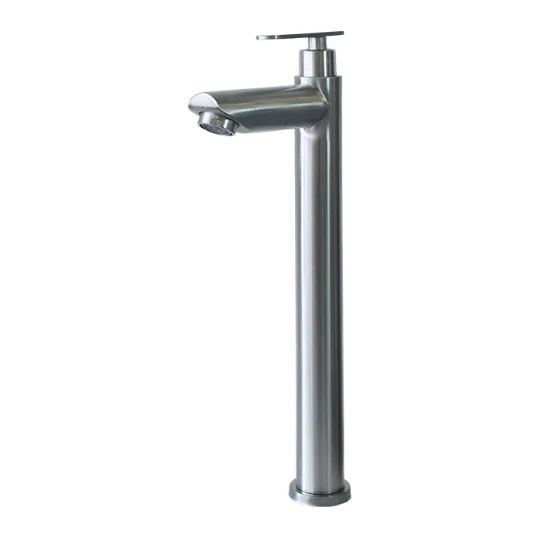 Grifo individual alto para lavamanos Crisoprasa en acero inoxidable satinado - Una temperatura Aquafina