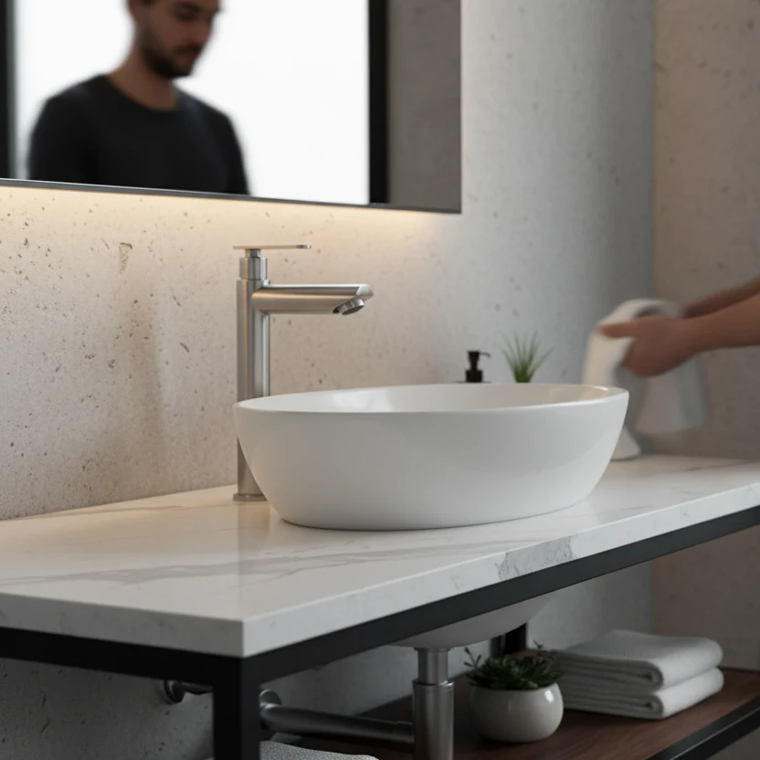Grifo individual alto para lavamanos Crisoprasa en acero inoxidable satinado - Una temperatura Aquafina