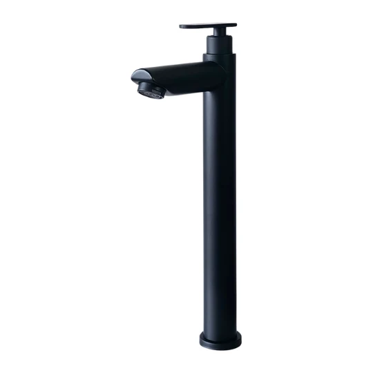 Grifo individual alto para lavamanos Crisoprasa en acero inoxidable negro - Una temperatura Aquafina