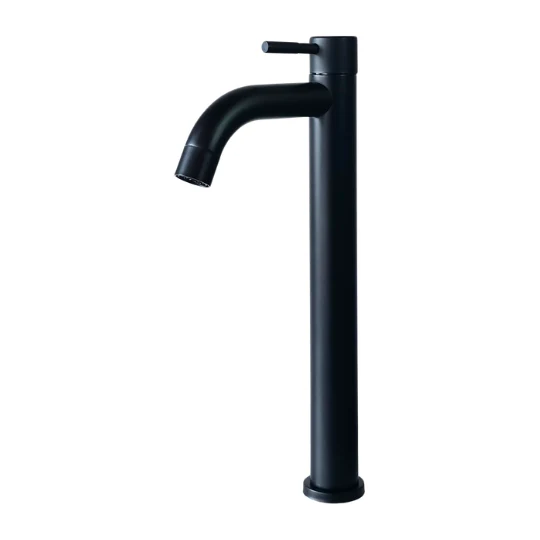 Grifo individual alto para lavamanos Selenita en acero inoxidable negro - Una temperatura Aquafina
