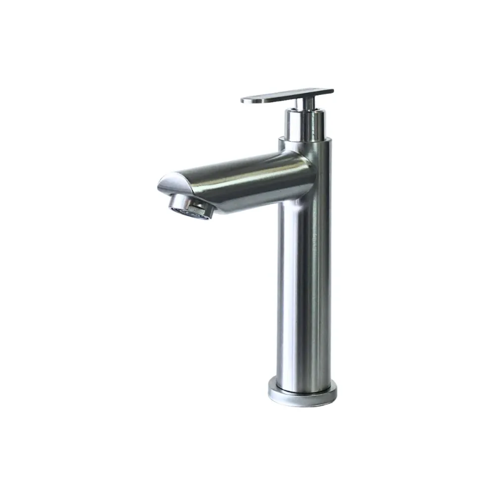 Grifo individual bajo para lavamanos Amatista en acero inoxidable satinado - Una temperatura Aquafina