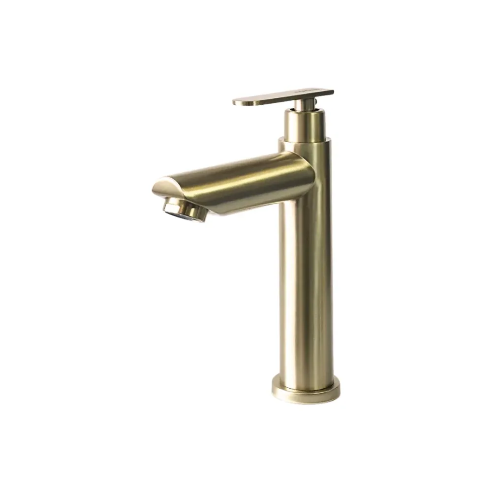 Grifo individual bajo para lavamanos Amatista en acero inoxidable dorado - Una temperatura Aquafina