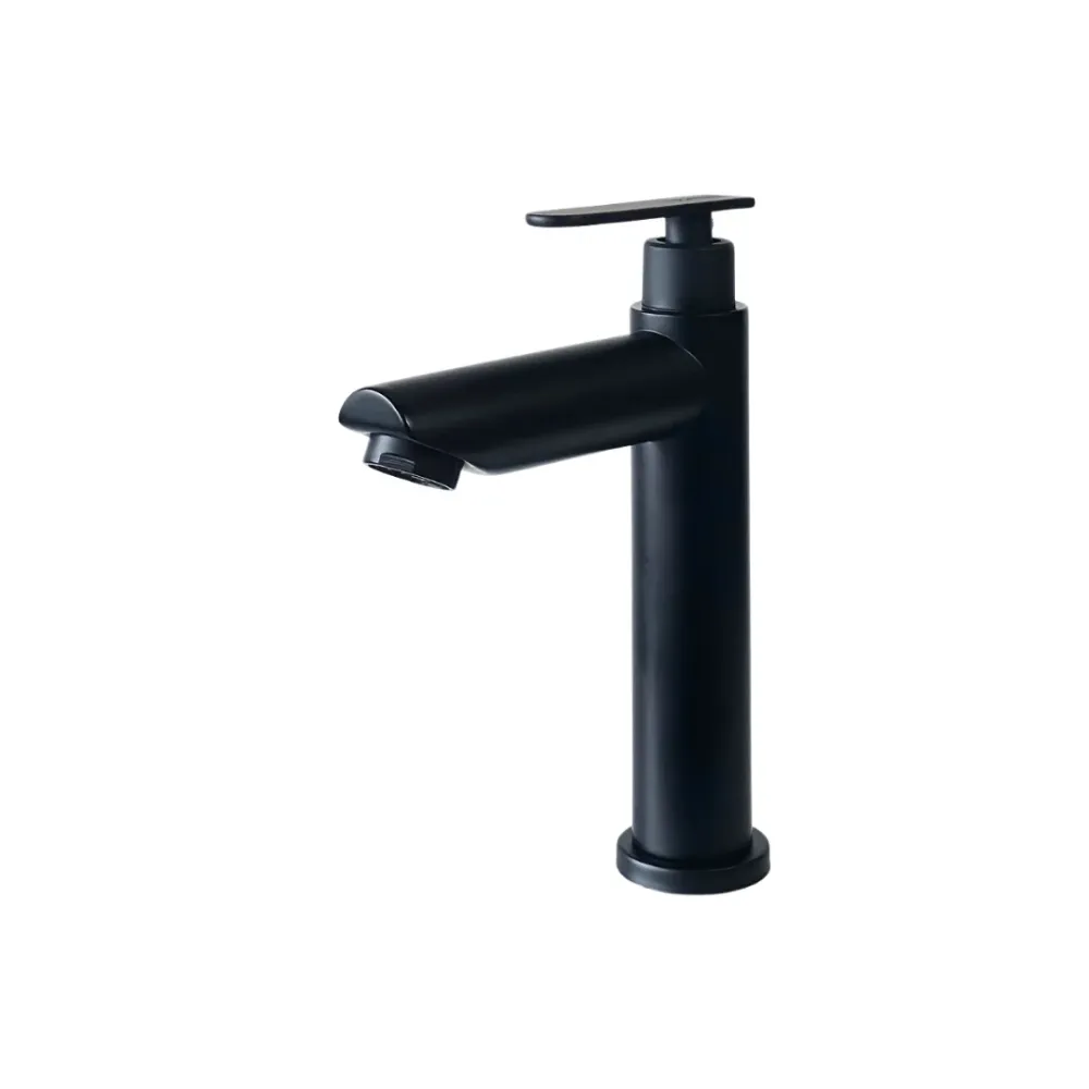 Grifo individual bajo para lavamanos Amatista en acero inoxidable negro - Una temperatura Aquafina