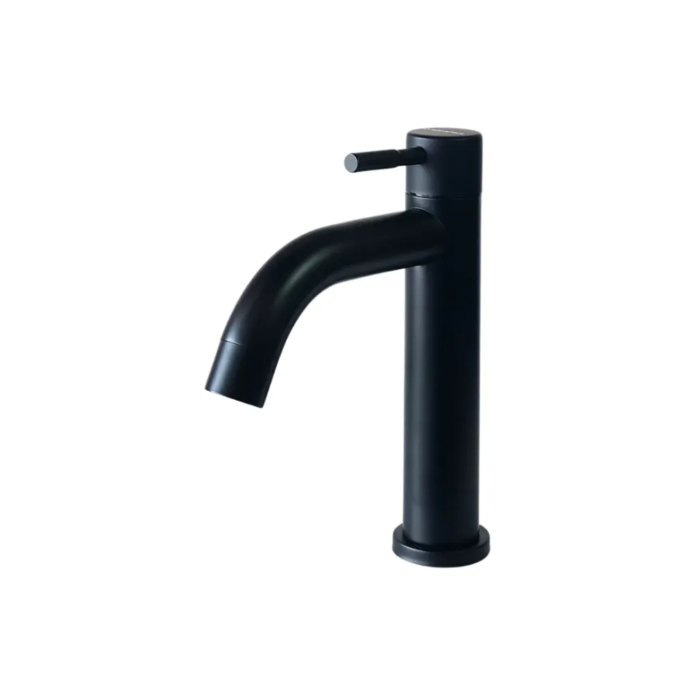 Grifo individual bajo para lavamanos Selenita en acero inoxidable negro - Una temperatura Aquafina