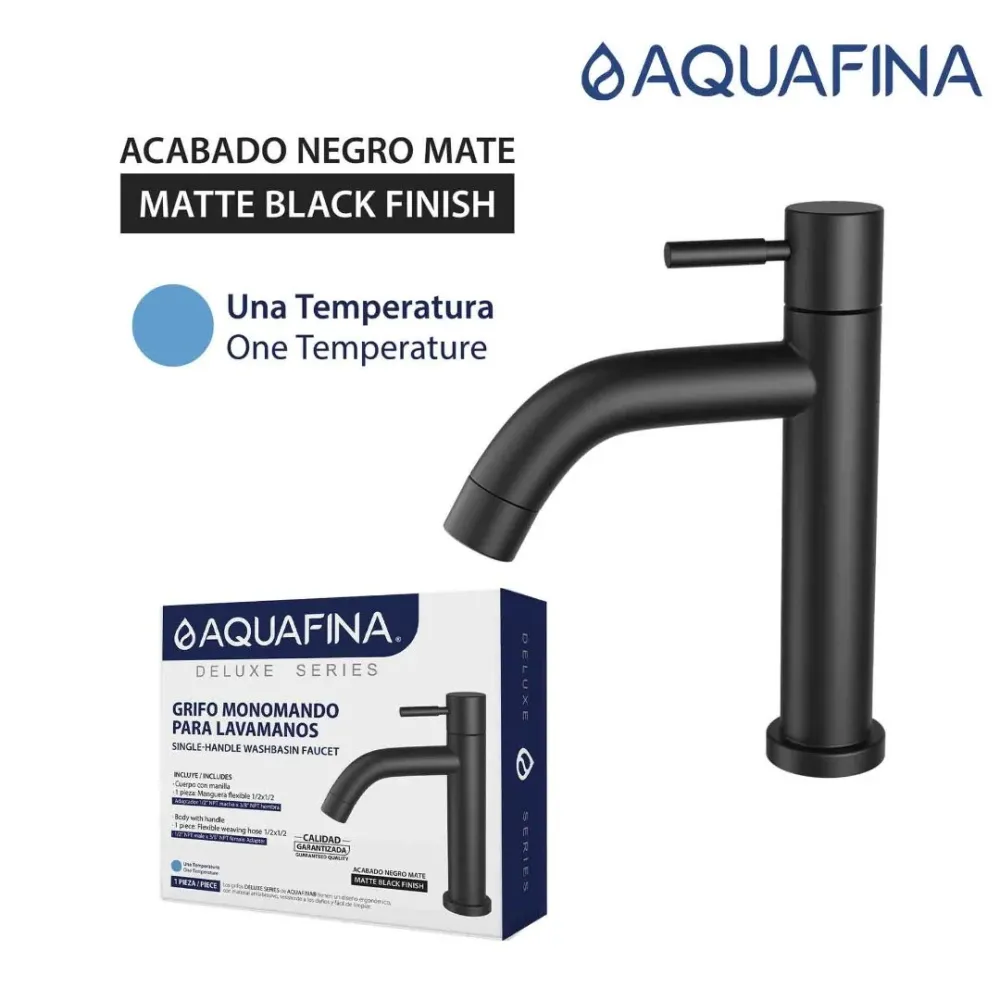 Grifo individual bajo para lavamanos Selenita en acero inoxidable negro - Una temperatura Aquafina