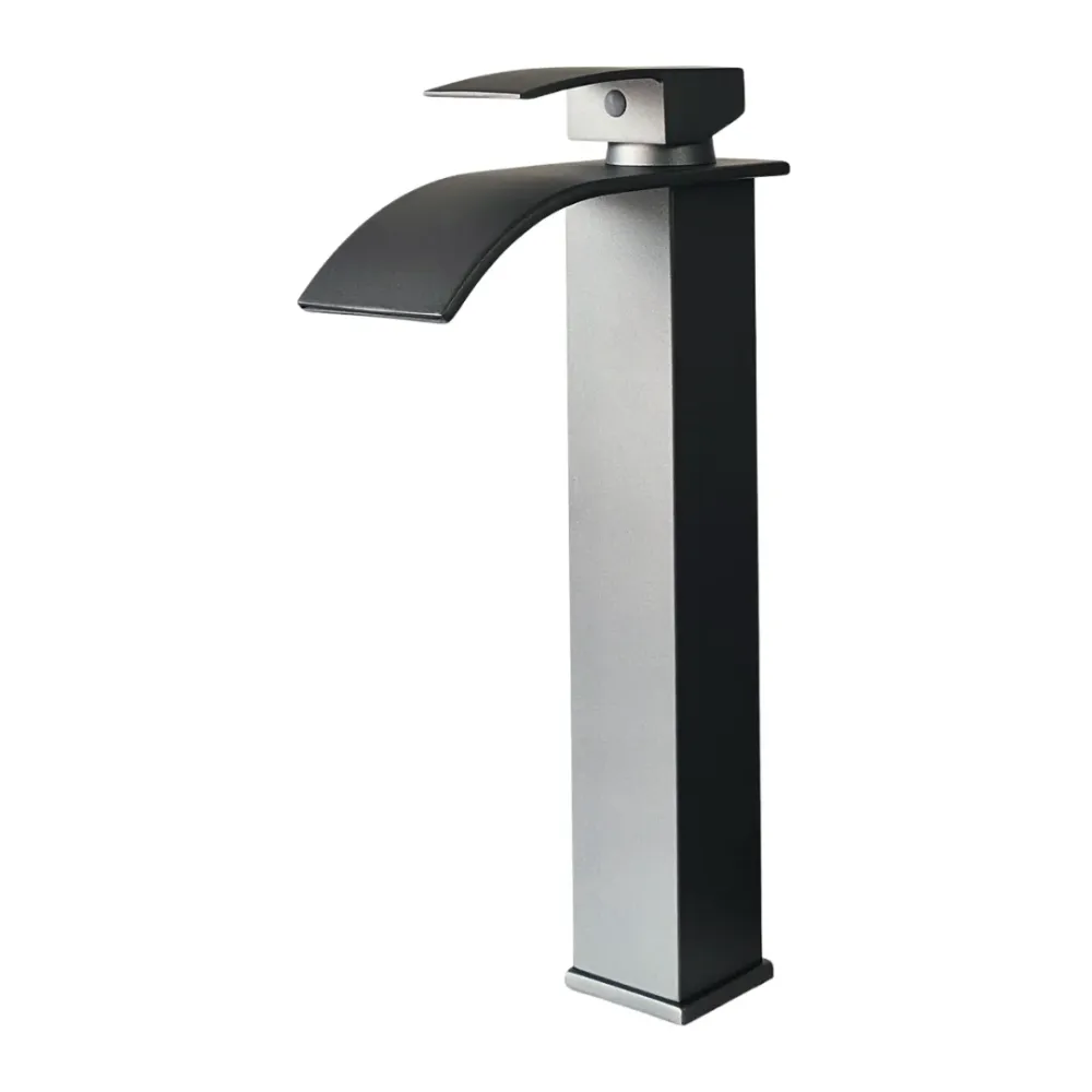 Grifo monomando alto para lavamanos Azurita en acero inoxidable gunmetal - Doble temperatura Aquafina