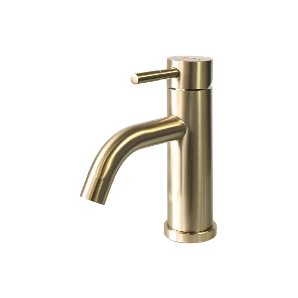 Grifo monomando bajo para lavamanos Selenita en acero inoxidable dorado - Doble temperatura Aquafina