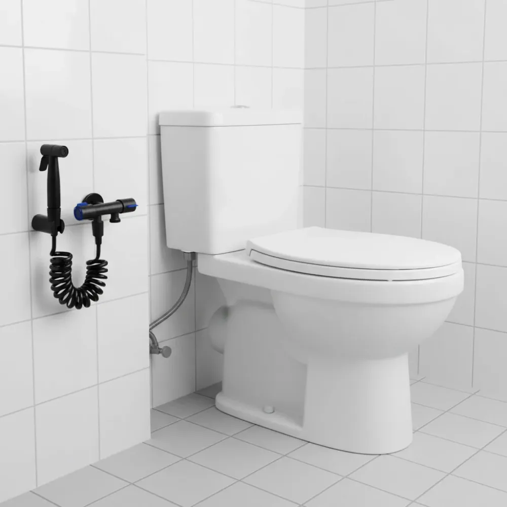 Juego de ducha higiénica tipo bidet Aquafina en acero inoxidable y ABS negro
