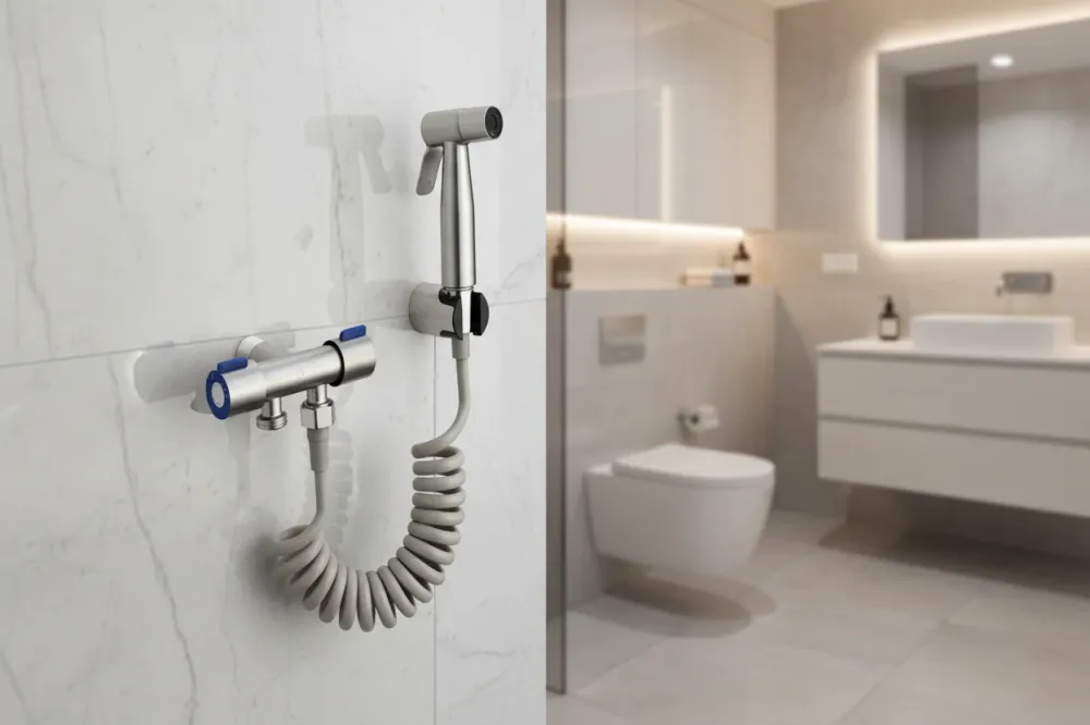 Juego de ducha higiénica tipo bidet Aquafina en acero inoxidable y ABS satinado
