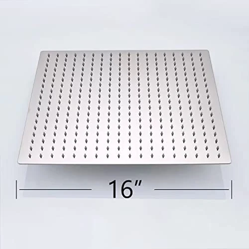 Regadera de ducha cuadrada 16" ultradelgada en acero inoxidable satinado con tubo de 50 cm Aquafina