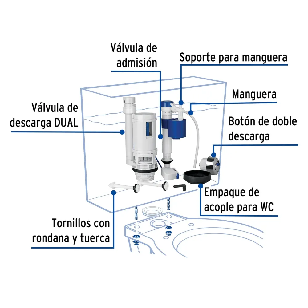 Herraje de Tanque Para Inodoro de Una Pieza Modelo Dynamic y Regenzite - Aqualia