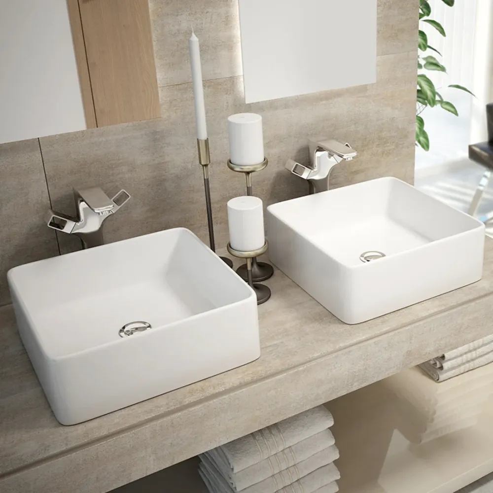 Lavabo Cuadrado de Porcelana ANIBUS de Art&Bath. 36,5×36,5×14 cm