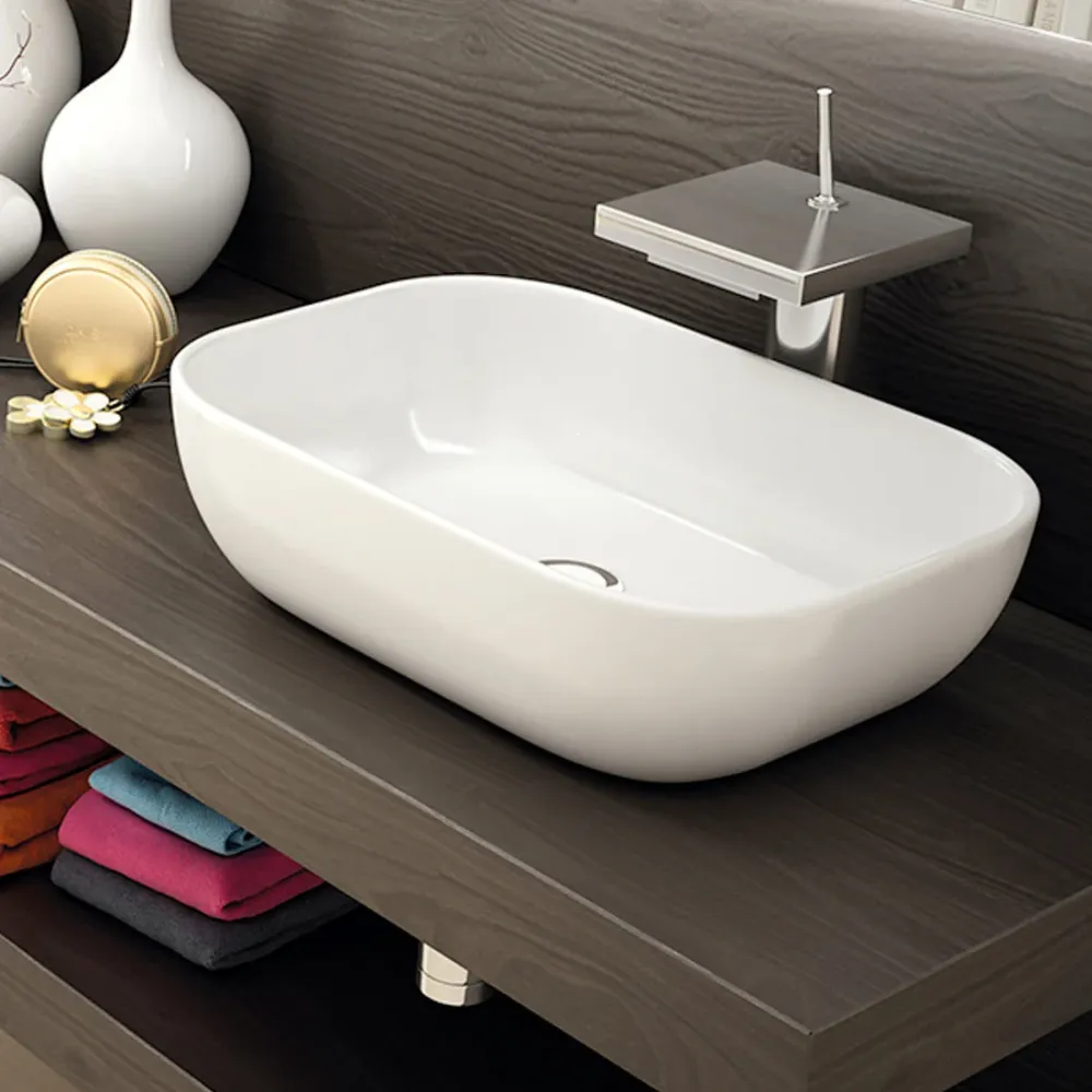 Lavabo Porcelana Cerámica Extrafina HORUS 45,5x32x13,5 Sobre Encimera Blanco ART&BATH