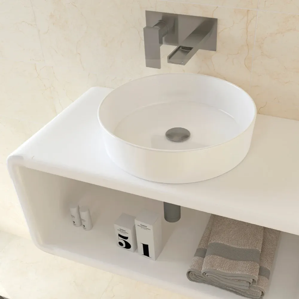 Lavabo Redondo Sobre Encimera de Porcelana OSIRIS de Art&Bath Ø 35.5 cm Blanco