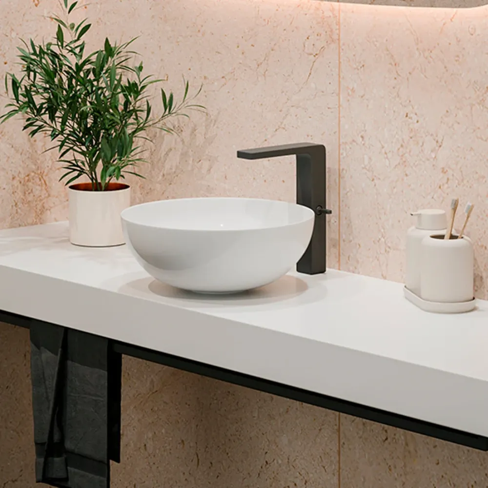 Lavabo Sobre Encimera de Porcelana Cerámica Extrafina BOL de Art&Bath Ø 40 40x15. Blanco