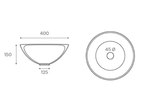 Lavabo Sobre Encimera de Porcelana Cerámica Extrafina BOL de Art&Bath Ø 40 40x15. Blanco