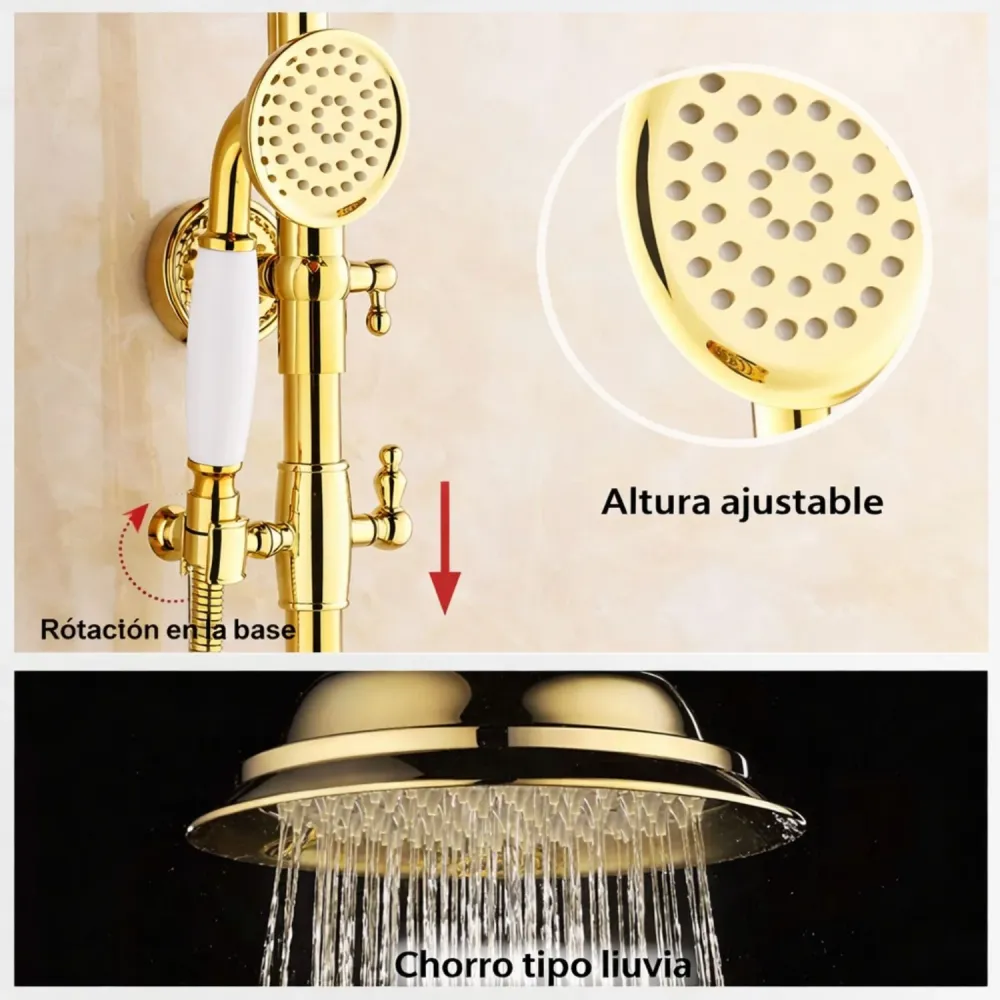 Griferí Ducha Expuesta Vintage Egipto Dorada Monocontrol con Ducha Teléfono y Salida Bañera BARU