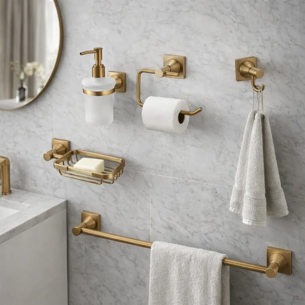 Juego de Accesorios de Baño Xcaret 6 Piezas Bronce | Set Completo para Baño Moderno y Funcional BARU