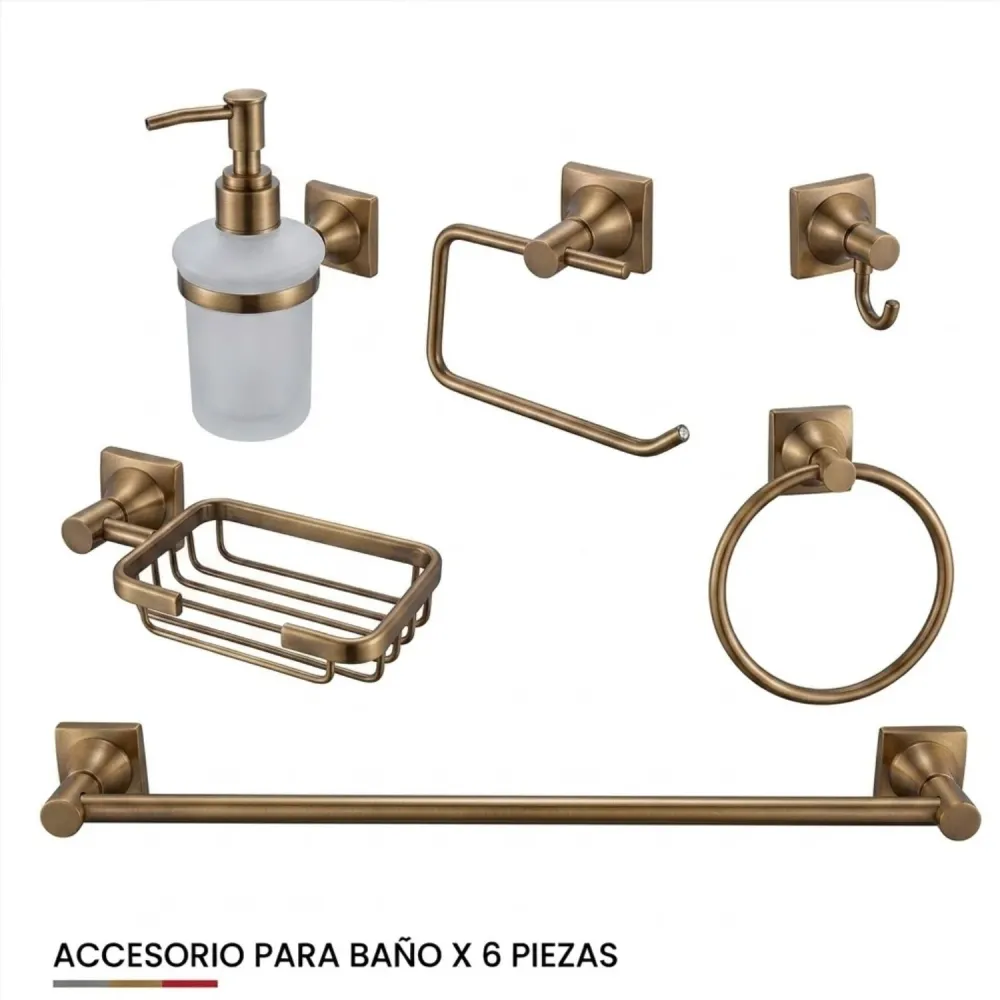Juego de Accesorios de Baño Xcaret 6 Piezas Bronce | Set Completo para Baño Moderno y Funcional BARU