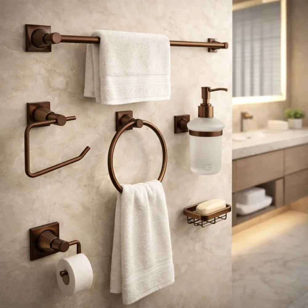 Juego de Accesorios de Baño Xcaret 6 Piezas Cobre | Set Completo para Baño Moderno y Decorativo BARU