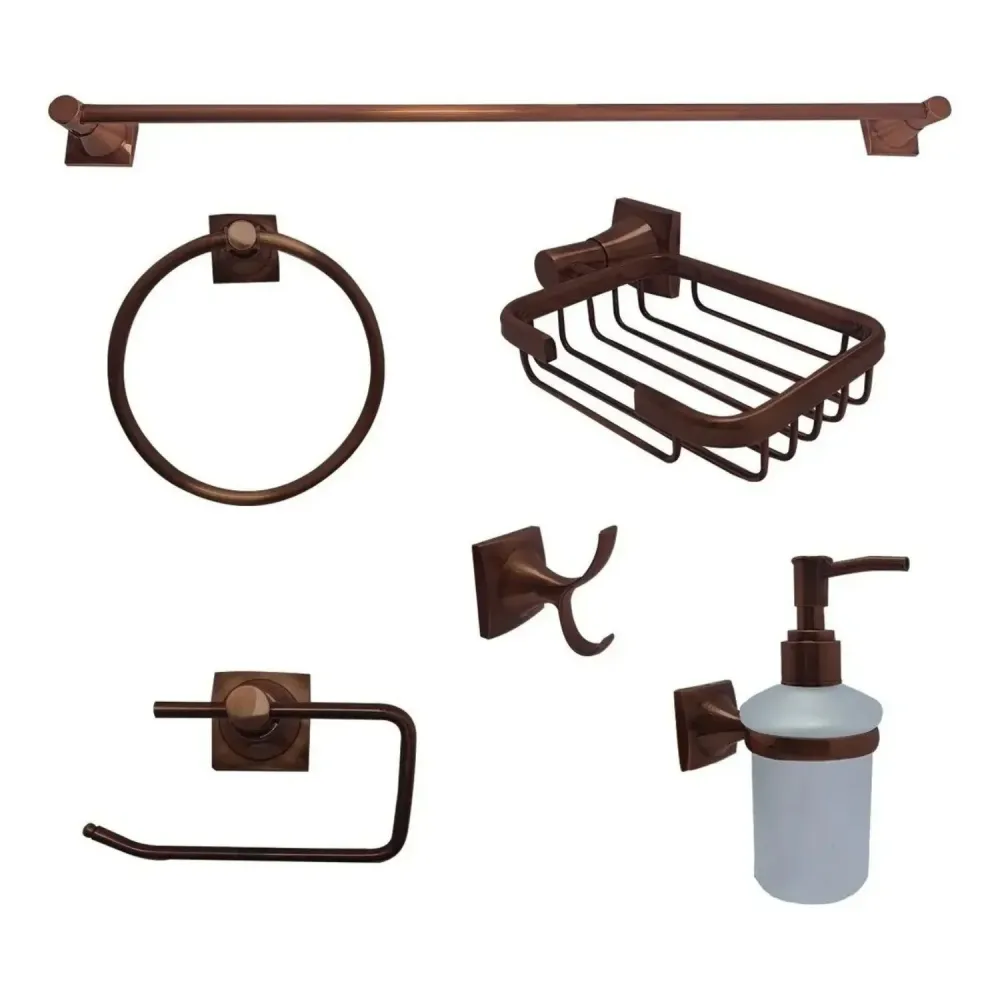 Juego de Accesorios de Baño Xcaret 6 Piezas Cobre | Set Completo para Baño Moderno y Decorativo BARU
