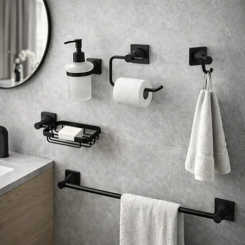 Juego de Accesorios de Baño Xcaret 6 Piezas Negro | Set Completo para Baño Moderno y Elegante BARU