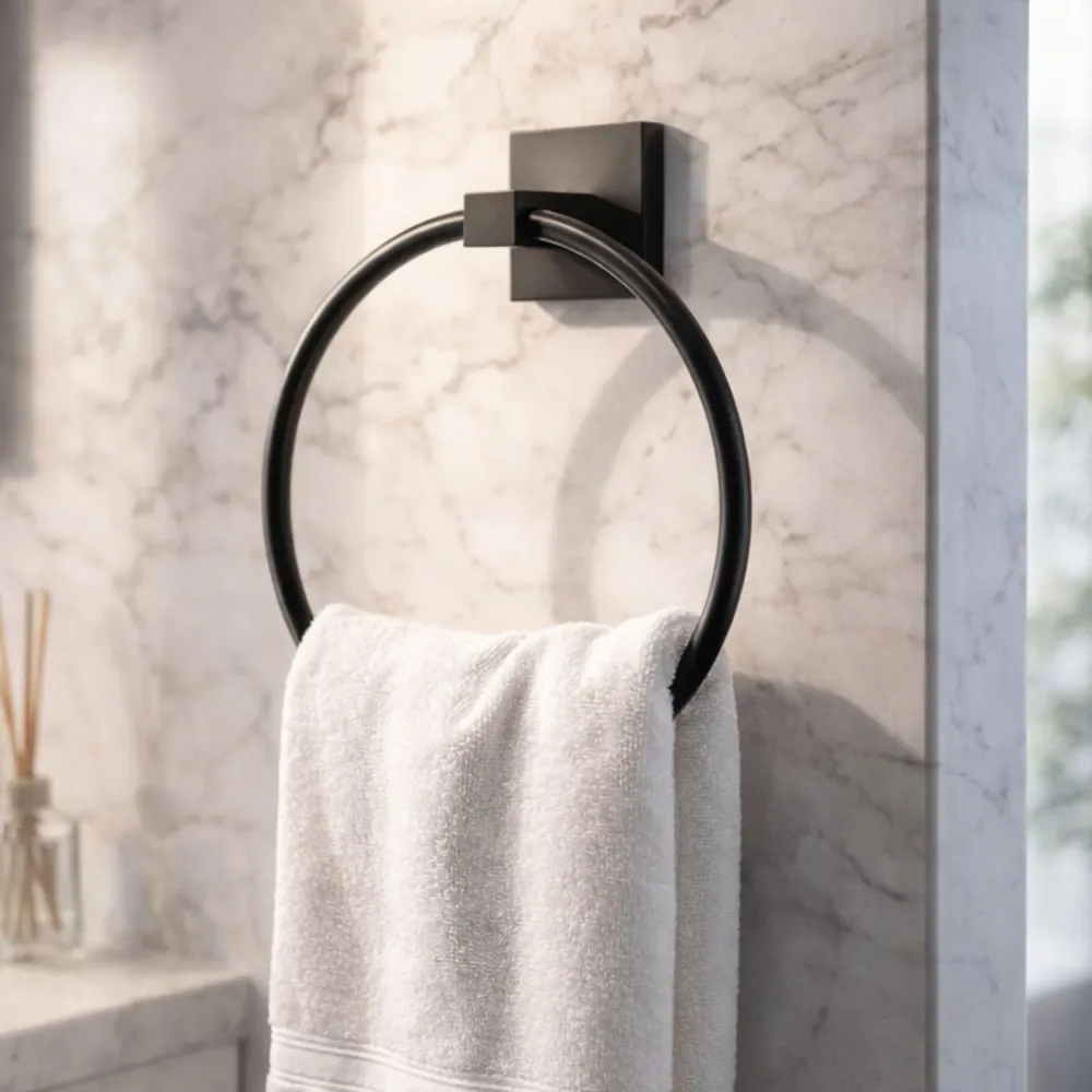 Toallero Redondo Negro para Baño Metálico de Pared | Porta Toalla de Mano Moderno con Base Cuadrada BARU