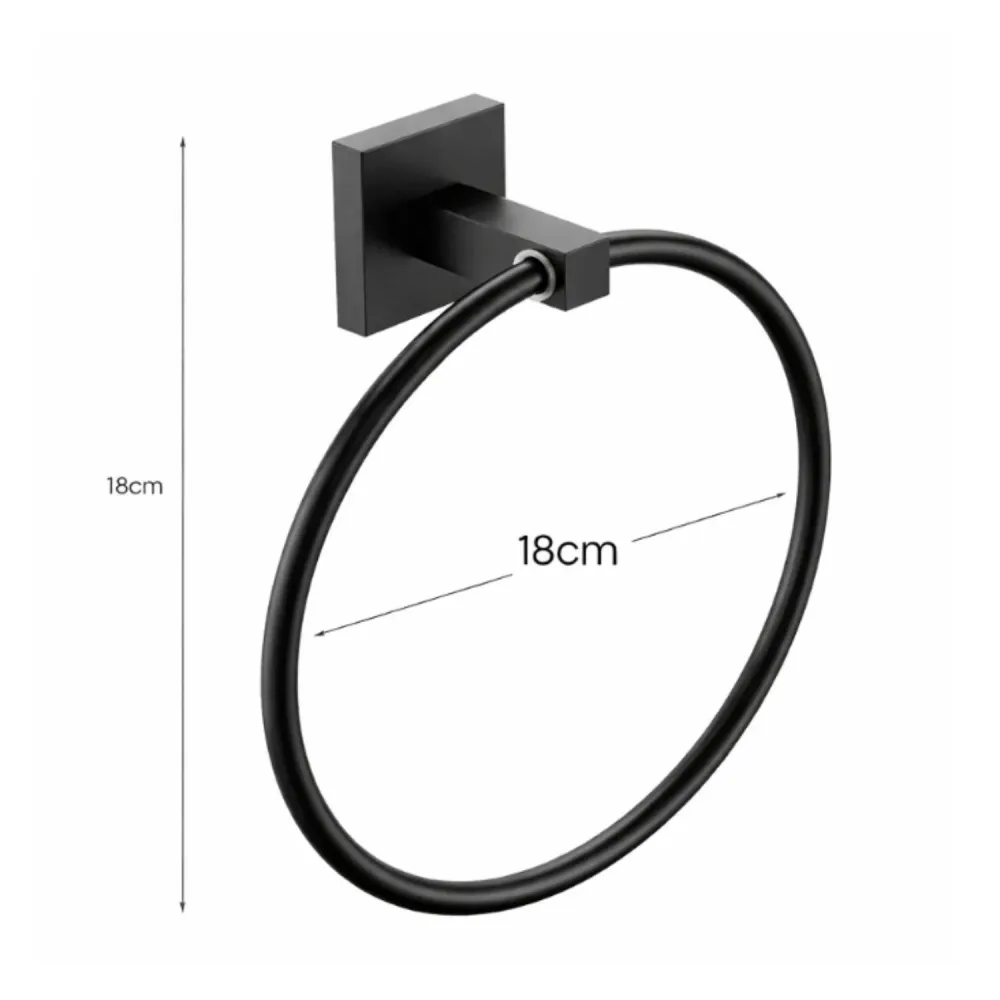 Toallero Redondo Negro para Baño Metálico de Pared | Porta Toalla de Mano Moderno con Base Cuadrada BARU