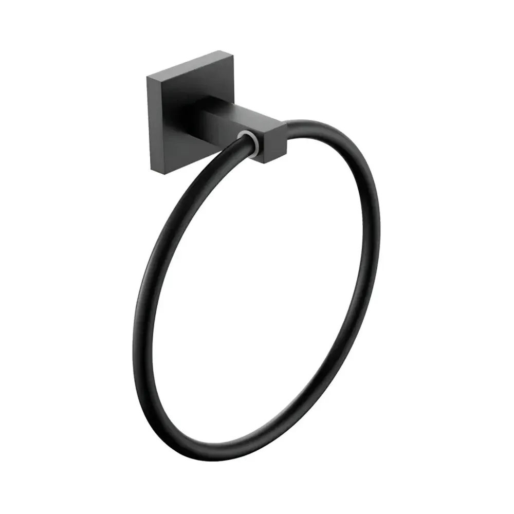 Toallero Redondo Negro para Baño Metálico de Pared | Porta Toalla de Mano Moderno con Base Cuadrada BARU