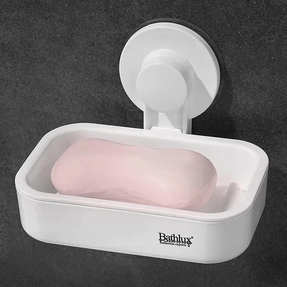 Jabonera con ventosa para baño, bañera y fregadero de cocina, sin taladros, extraíble, color blanco Bathlux