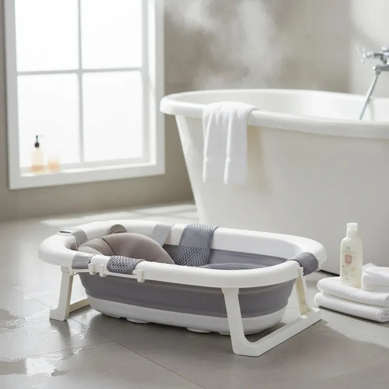 Bañera Plegable con Cojín y Reductor - Gris | Bebesit