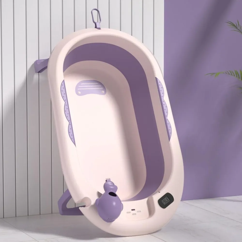 BAÑERA PLEGABLE TERMÓMETRO+JUGUETE LX-209 BABY KAYS Lila BEBESITOS