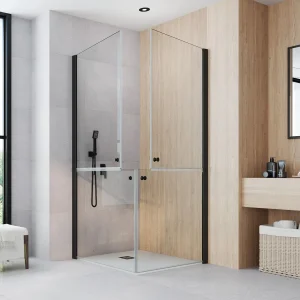 Mampara DENIA MR de Becrisa– Modelo Angular con 2 Puertas Partidas | Máxima Apertura en Esquina Cromo